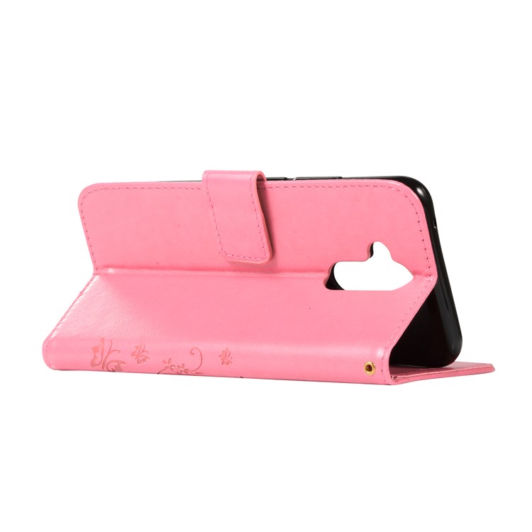 Imprint Butterfly Flower Stand Wallet Leather Protector Shell for Huawei Mate 20 Lite / Maimang 7 - Rose-4