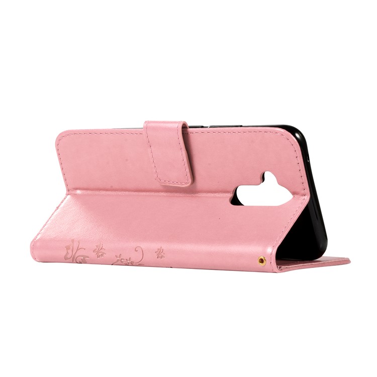 Imprint Butterfly Flower Stand Wallet Leather Protector Accessory Case for Huawei Mate 20 Lite / Maimang 7 - Rose Gold-4