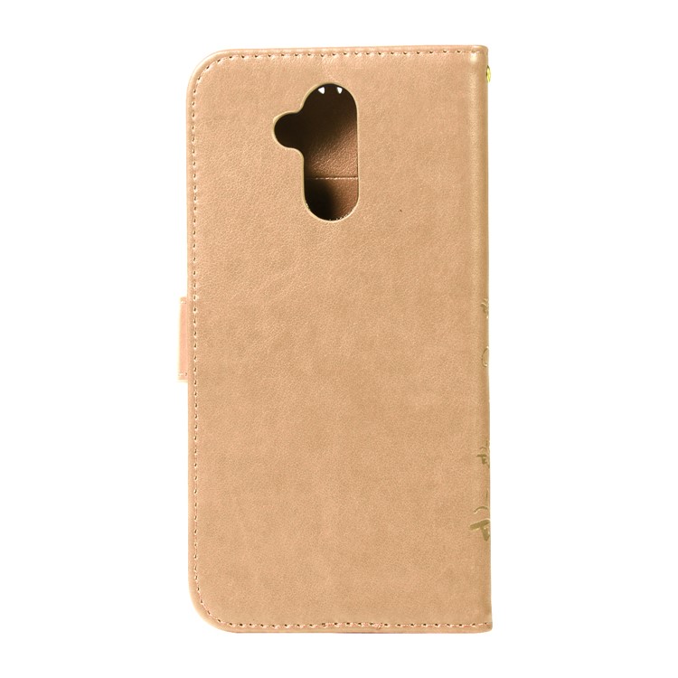 Imprint Butterfly Flower Stand Wallet Leather Protector Case Shell for Huawei Mate 20 Lite / Maimang 7 - Gold-2