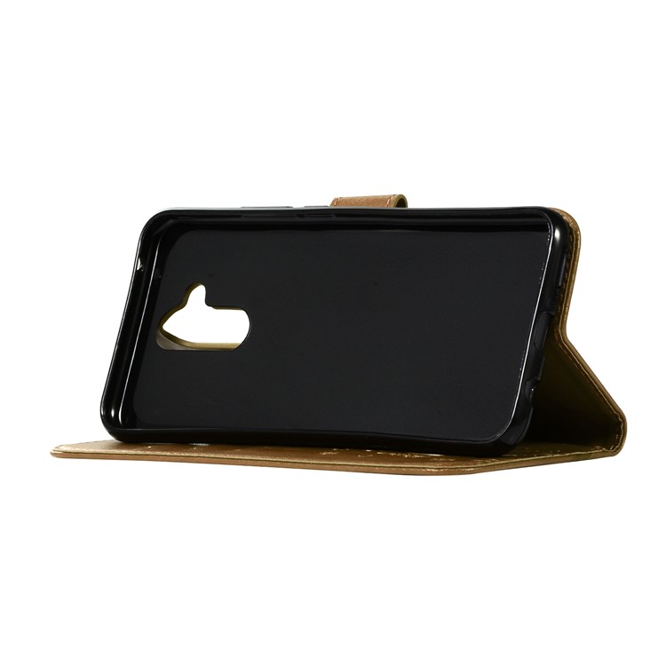 Imprint Butterfly Flower Stand Wallet Leather Protector Case Shell for Huawei Mate 20 Lite / Maimang 7 - Gold-5