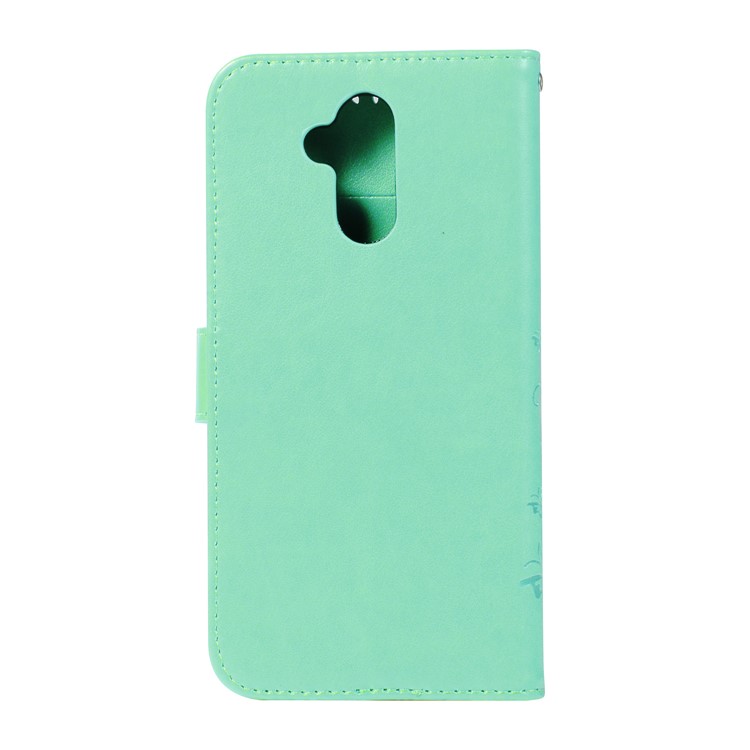 Imprint Butterfly Flower Stand Wallet Leather Protector Mobile Case for Huawei Mate 20 Lite / Maimang 7 - Cyan-2