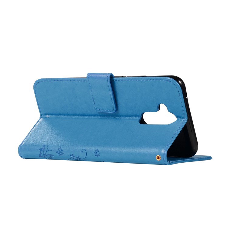 Impronta Farfalla Fiore Stand Portafoglio Portafoglio Protettore In Pelle Per Huawei Mate 20 Lite / Maimang 7 - Blu-4