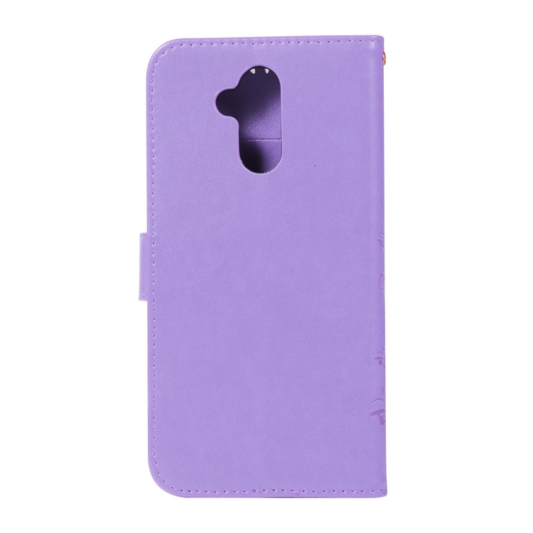 Imprint Butterfly Flower Stand Wallet Leather Protector Cellphone Case for Huawei Mate 20 Lite / Maimang 7 - Light Purple-2