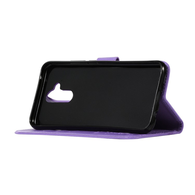 Imprint Butterfly Flower Stand Wallet Leather Protector Cellphone Case for Huawei Mate 20 Lite / Maimang 7 - Light Purple-5
