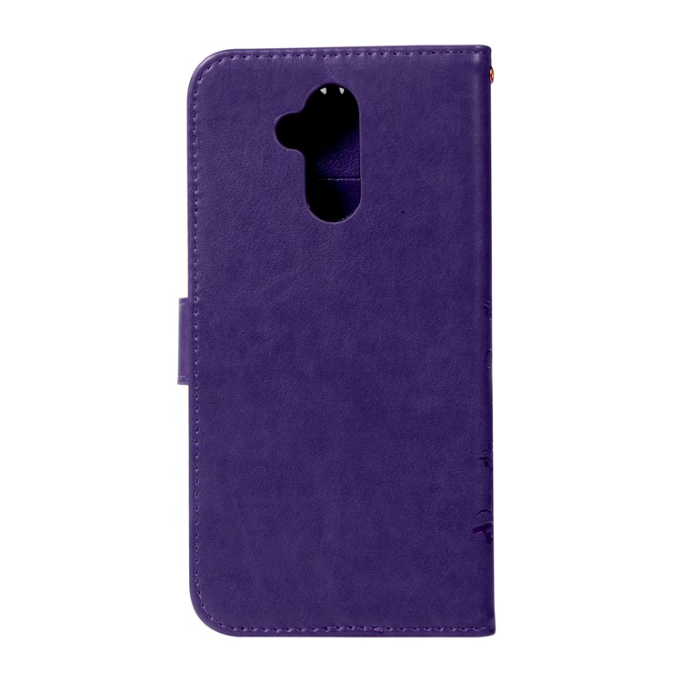 Imprint Butterfly Flower Stand Wallet Leather Phone Case Shell for Huawei Mate 20 Lite / Maimang 7 - Dark Purple-2