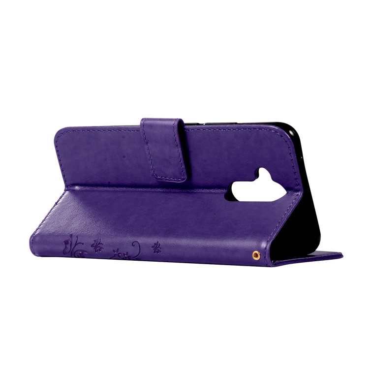 Imprint Butterfly Flower Stand Wallet Leather Phone Case Shell for Huawei Mate 20 Lite / Maimang 7 - Dark Purple-4