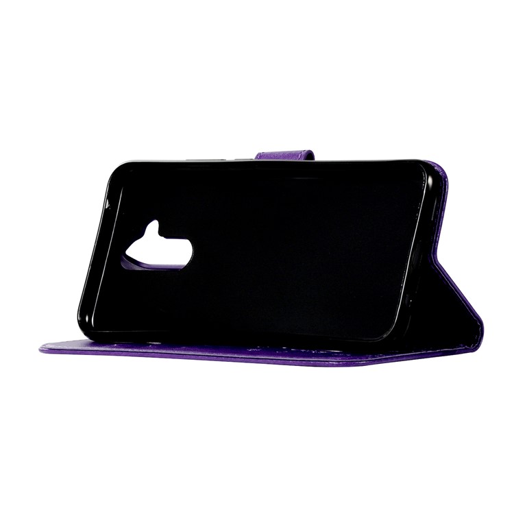 Imprint Butterfly Flower Stand Wallet Leather Phone Case Shell for Huawei Mate 20 Lite / Maimang 7 - Dark Purple-5