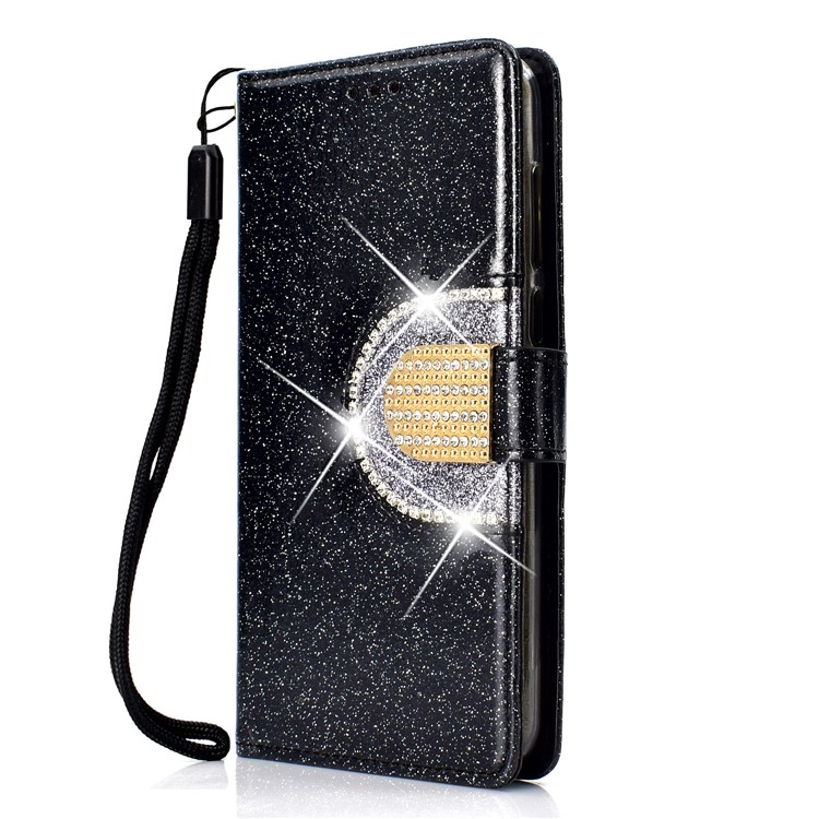 Glitter Powder Rhinestone Decoration Wallet Leather Case with Mirror for Huawei Mate 10 Lite / nova 2i / Maimang 6 / Honor 9i (India) - Black-3