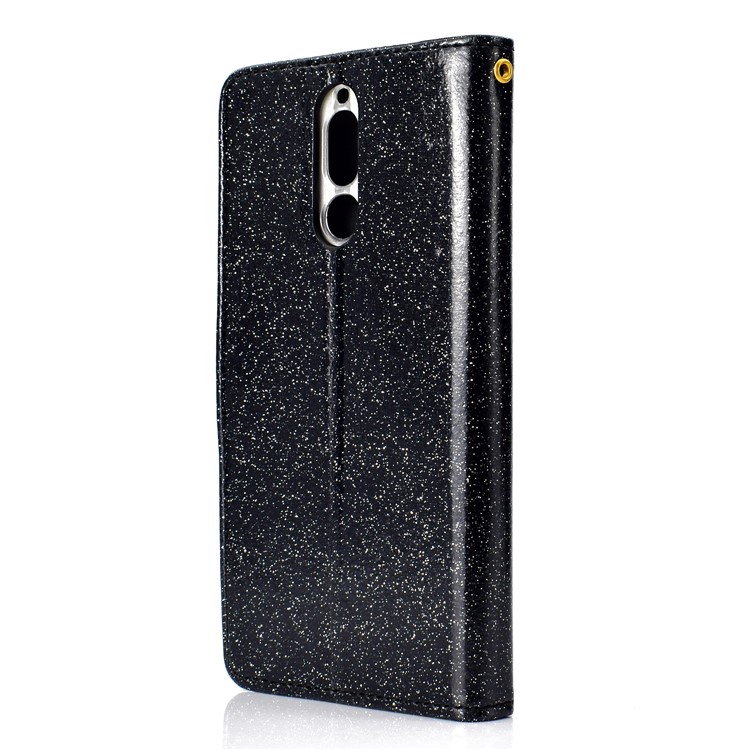 Glitter Powder Rhinestone Decoration Wallet Leather Case with Mirror for Huawei Mate 10 Lite / nova 2i / Maimang 6 / Honor 9i (India) - Black-4