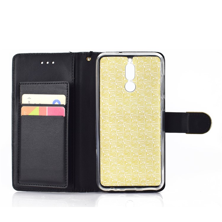 Glitter Powder Rhinestone Decoration Wallet Leather Case with Mirror for Huawei Mate 10 Lite / nova 2i / Maimang 6 / Honor 9i (India) - Black-5