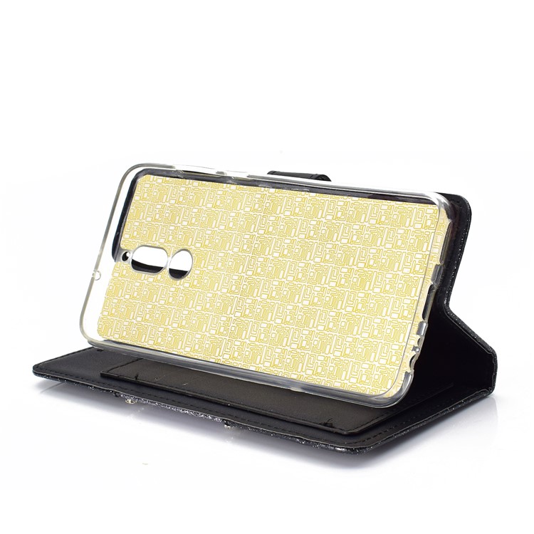 Glitter Powder Rhinestone Decoration Wallet Leather Case with Mirror for Huawei Mate 10 Lite / nova 2i / Maimang 6 / Honor 9i (India) - Black-8