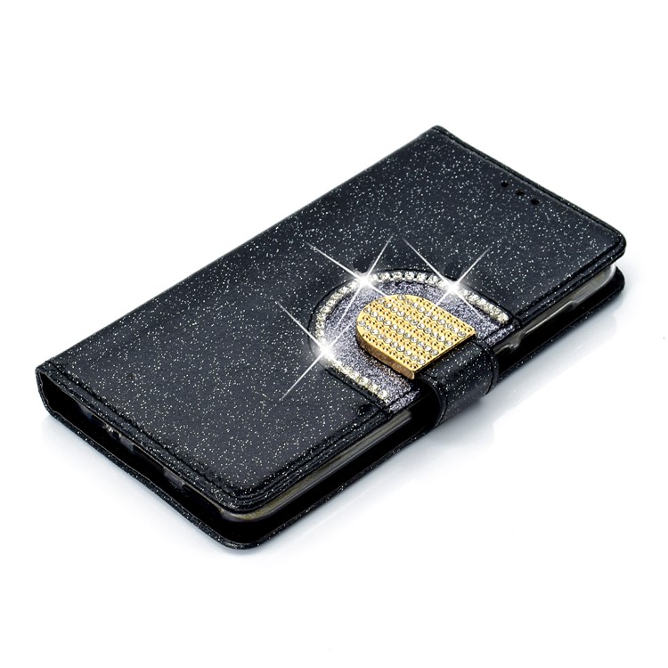 Glitter Powder Rhinestone Decoration Wallet Leather Case with Mirror for Huawei Mate 10 Lite / nova 2i / Maimang 6 / Honor 9i (India) - Black-9