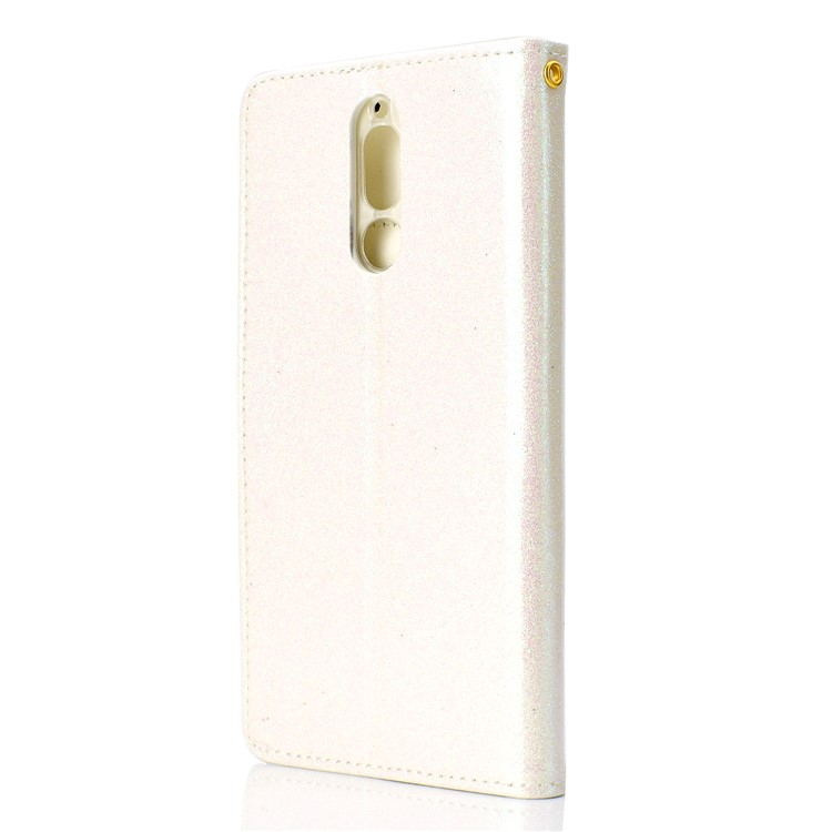 Glitter Powder Rhinestone Decoration Wallet Leather Cover with Mirror for Huawei Mate 10 Lite / nova 2i / Maimang 6 / Honor 9i (India) - White-4
