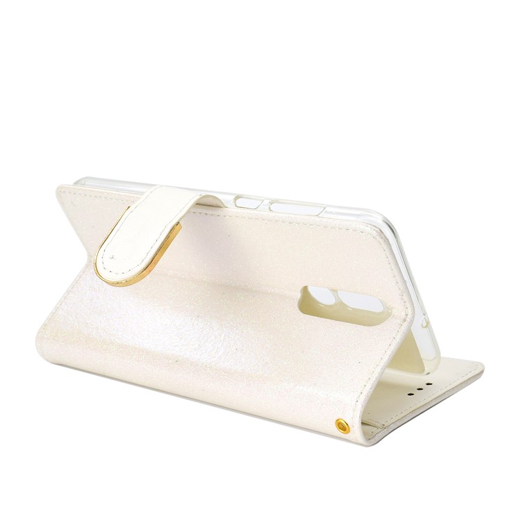 Glitter Powder Rhinestone Decoration Wallet Leather Cover with Mirror for Huawei Mate 10 Lite / nova 2i / Maimang 6 / Honor 9i (India) - White-7