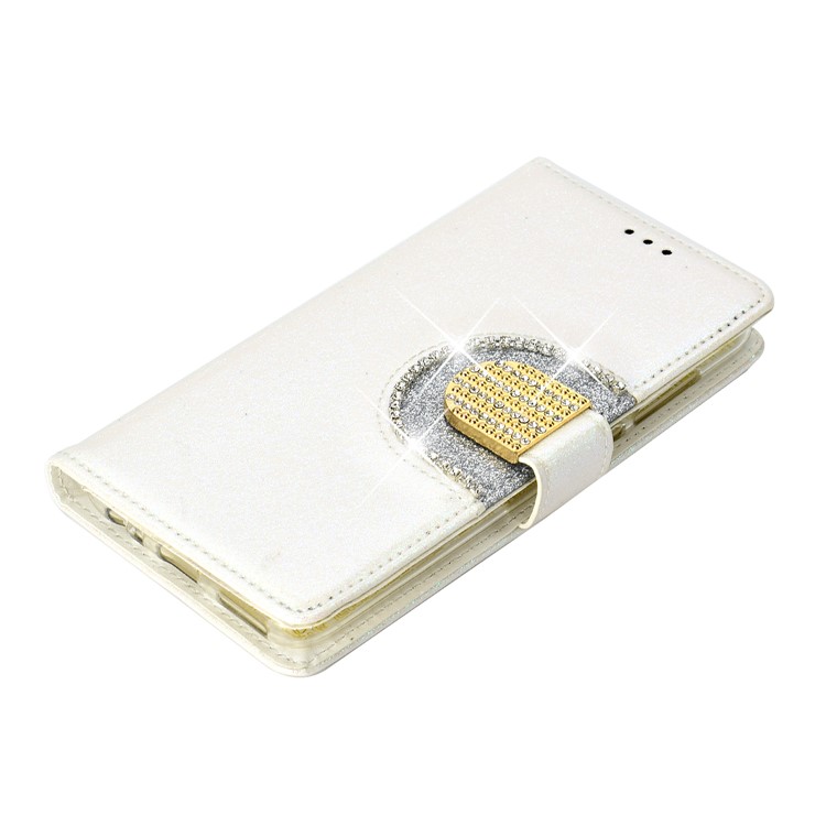 Glitter Powder Rhinestone Decoration Wallet Leather Cover with Mirror for Huawei Mate 10 Lite / nova 2i / Maimang 6 / Honor 9i (India) - White-9