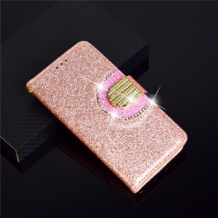 Glitter Powder Rhinestone Decoration Wallet Leather Shell with Mirror for Huawei Mate 10 Lite / nova 2i / Maimang 6 / Honor 9i (India) - Rose Gold-11