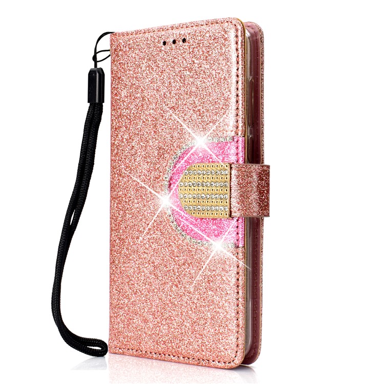 Glitter Powder Rhinestone Decoration Wallet Leather Shell with Mirror for Huawei Mate 10 Lite / nova 2i / Maimang 6 / Honor 9i (India) - Rose Gold-3
