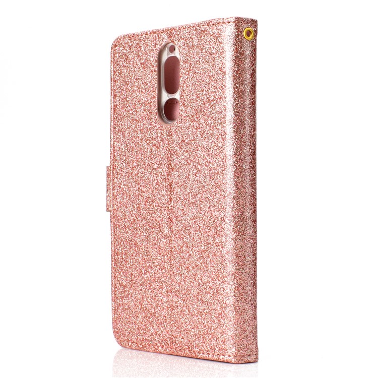 Glitter Powder Rhinestone Decoration Wallet Leather Shell with Mirror for Huawei Mate 10 Lite / nova 2i / Maimang 6 / Honor 9i (India) - Rose Gold-4