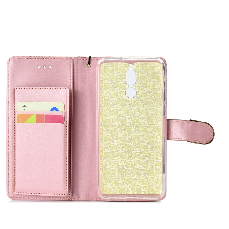 Glitter Powder Rhinestone Decoration Wallet Leather Shell with Mirror for Huawei Mate 10 Lite / nova 2i / Maimang 6 / Honor 9i (India) - Rose Gold-5