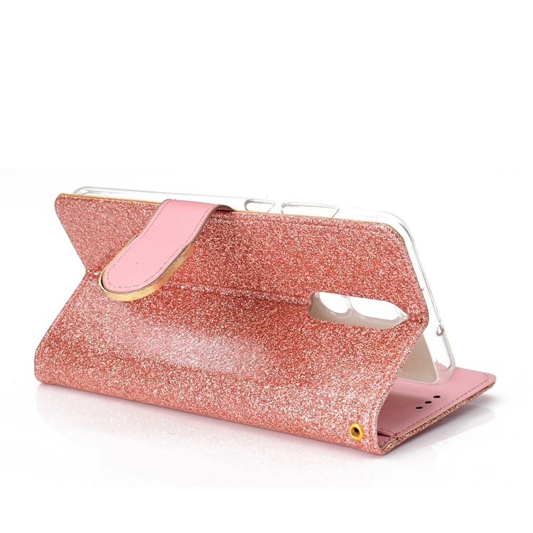 Glitter Powder Rhinestone Decoration Wallet Leather Shell with Mirror for Huawei Mate 10 Lite / nova 2i / Maimang 6 / Honor 9i (India) - Rose Gold-7