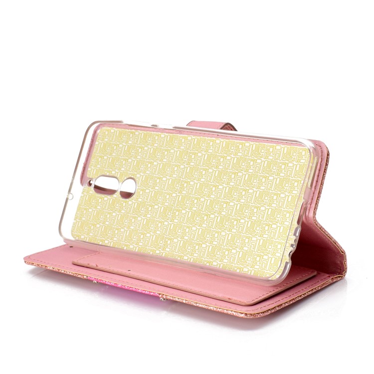 Glitter Powder Rhinestone Decoration Wallet Leather Shell with Mirror for Huawei Mate 10 Lite / nova 2i / Maimang 6 / Honor 9i (India) - Rose Gold-8