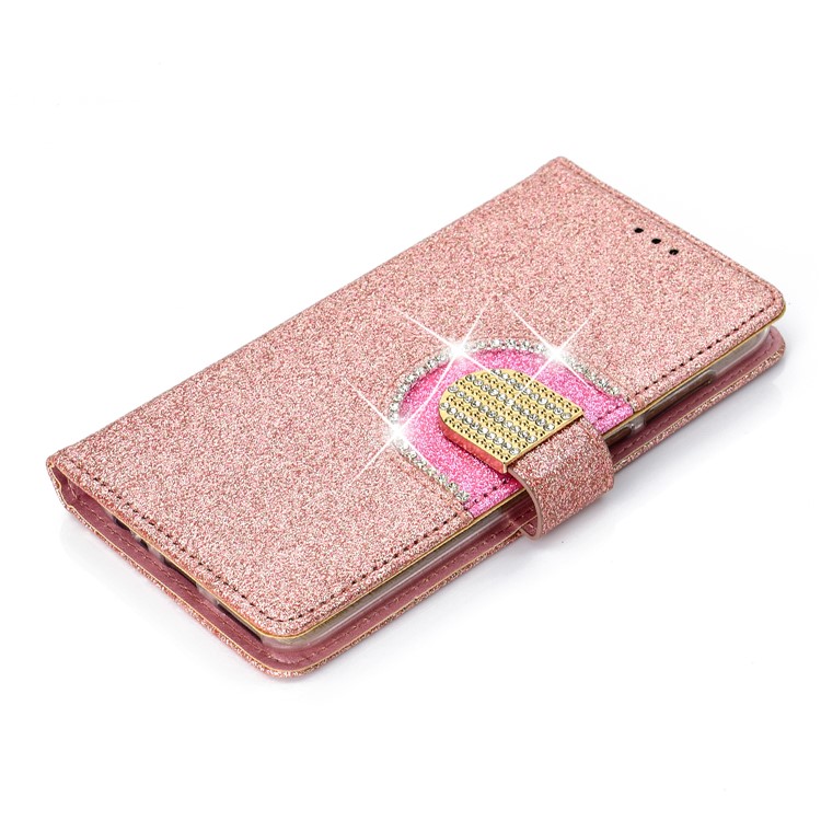 Glitter Powder Rhinestone Decoration Wallet Leather Shell with Mirror for Huawei Mate 10 Lite / nova 2i / Maimang 6 / Honor 9i (India) - Rose Gold-9
