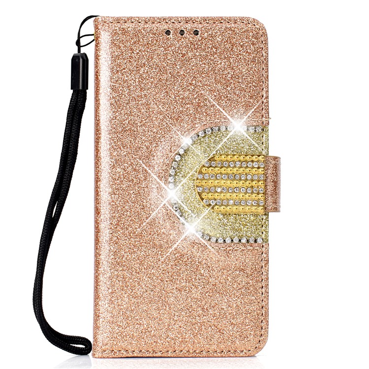 Glitter Powder Rhinestone Decoration Wallet Leather Casing with Mirror for Huawei Mate 10 Lite / nova 2i / Maimang 6 / Honor 9i (India) - Gold-2