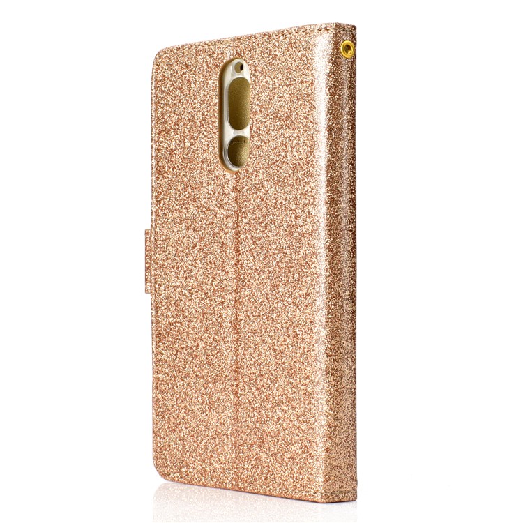 Glitter Powder Rhinestone Decoration Wallet Leather Casing with Mirror for Huawei Mate 10 Lite / nova 2i / Maimang 6 / Honor 9i (India) - Gold-4