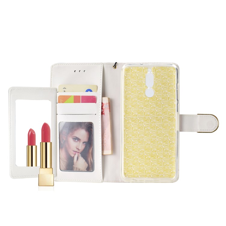 Glitter Powder Rhinestone Decoration Wallet Leather Casing with Mirror for Huawei Mate 10 Lite / nova 2i / Maimang 6 / Honor 9i (India) - Gold-6