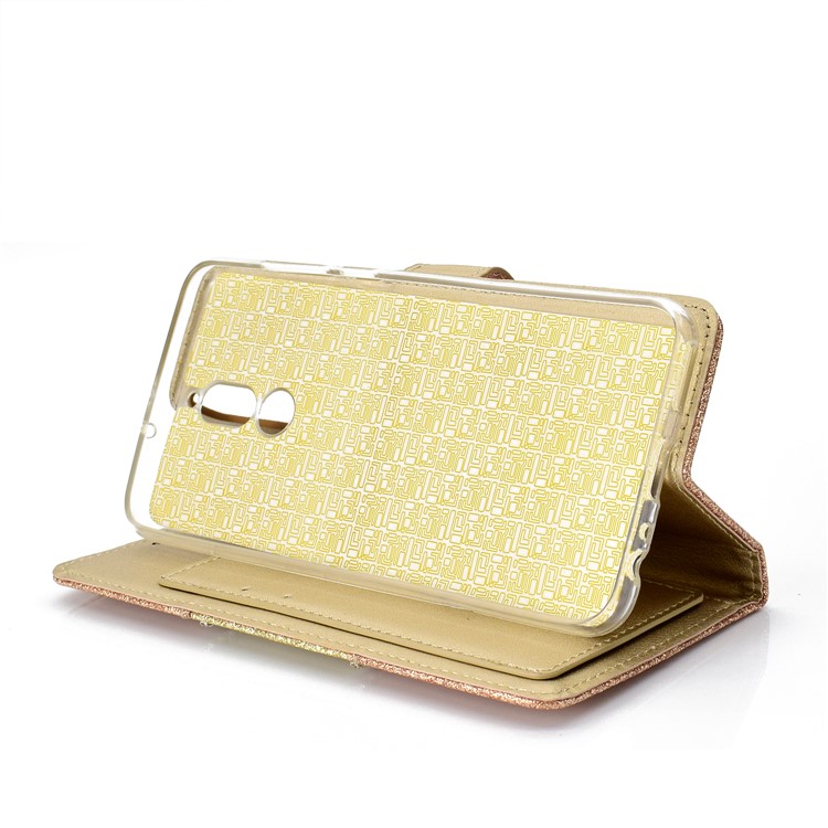 Glitter Powder Rhinestone Decoration Wallet Leather Casing with Mirror for Huawei Mate 10 Lite / nova 2i / Maimang 6 / Honor 9i (India) - Gold-8