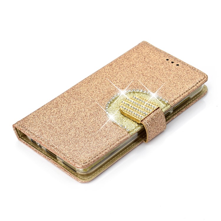 Glitter Powder Rhinestone Decoration Wallet Leather Casing with Mirror for Huawei Mate 10 Lite / nova 2i / Maimang 6 / Honor 9i (India) - Gold-9