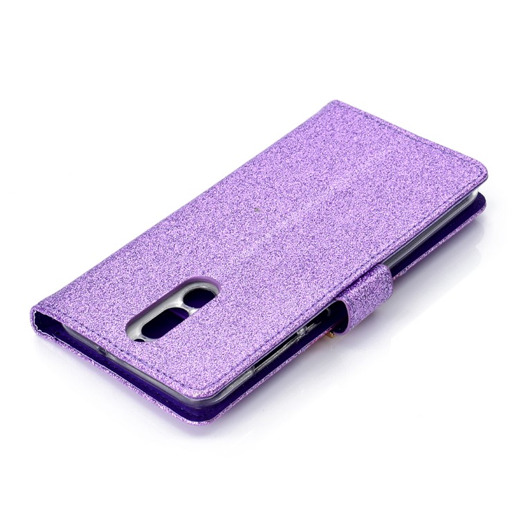 Glitter Powder Rhinestone Decoration Wallet Leather Cell Phone Case with Mirror for Huawei Mate 10 Lite / nova 2i / Maimang 6 / Honor 9i (India) - Purple-10