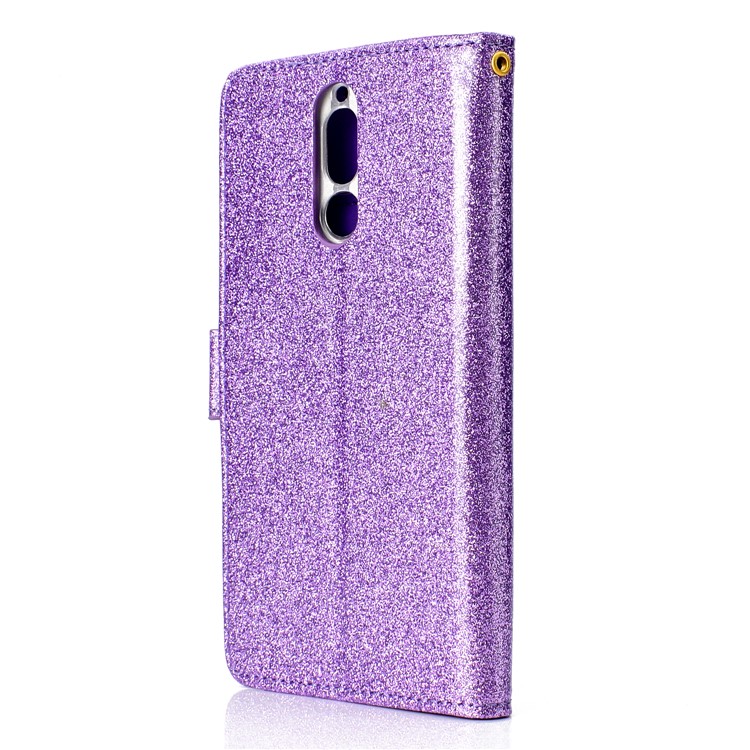 Glitter Powder Rhinestone Decoration Wallet Leather Cell Phone Case with Mirror for Huawei Mate 10 Lite / nova 2i / Maimang 6 / Honor 9i (India) - Purple-4