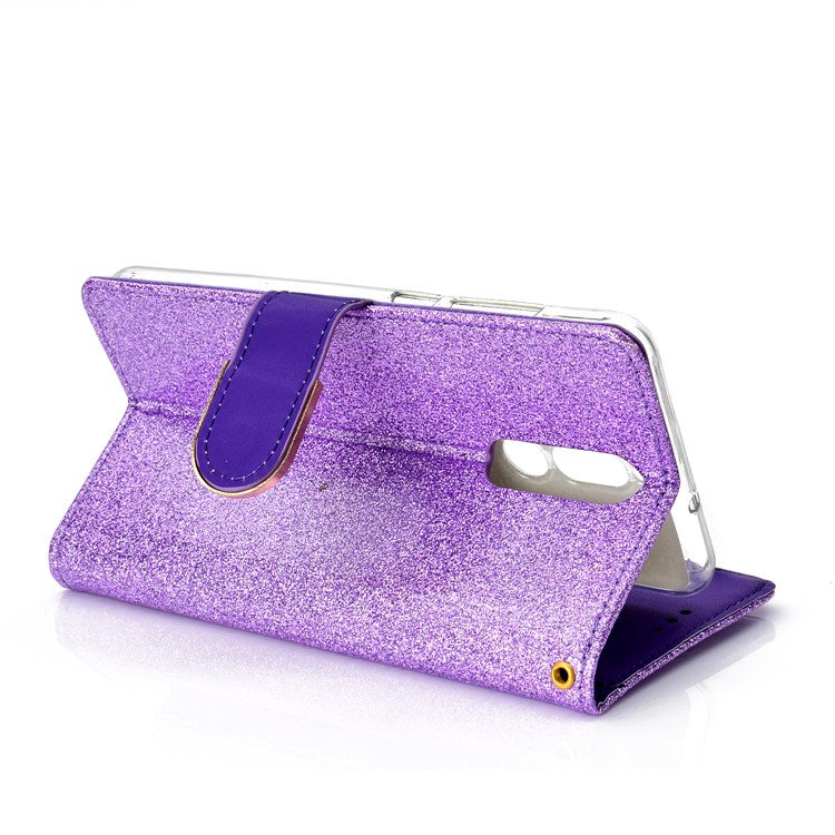 Glitter Powder Rhinestone Decoration Wallet Leather Cell Phone Case with Mirror for Huawei Mate 10 Lite / nova 2i / Maimang 6 / Honor 9i (India) - Purple-7