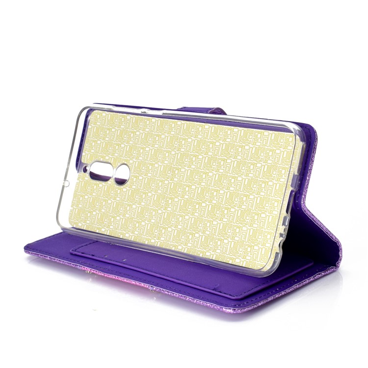 Glitter Powder Rhinestone Decoration Wallet Leather Cell Phone Case with Mirror for Huawei Mate 10 Lite / nova 2i / Maimang 6 / Honor 9i (India) - Purple-8