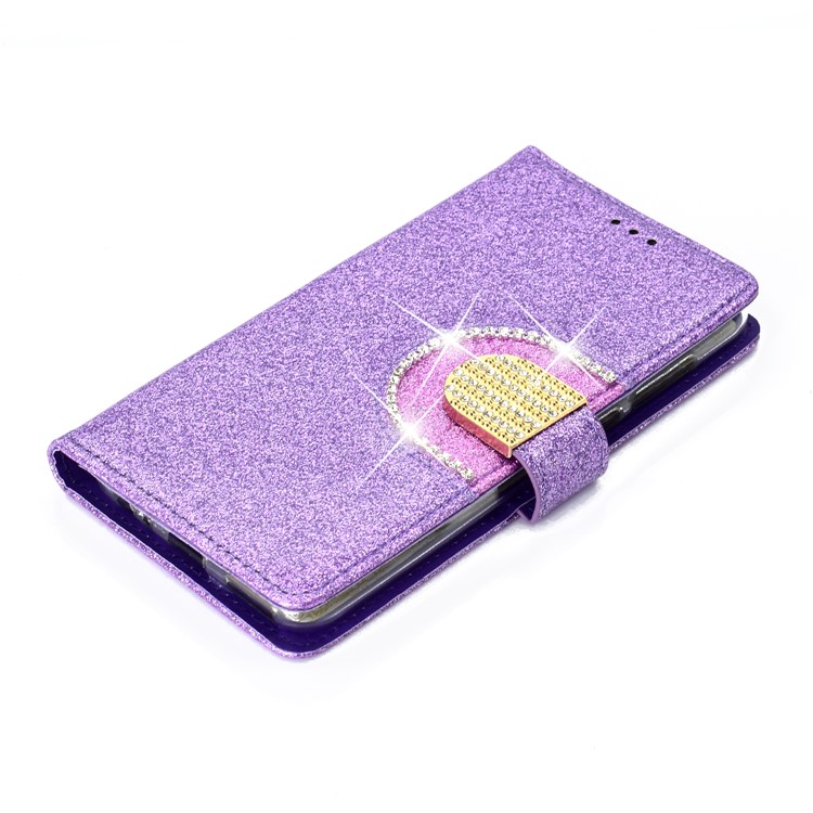Glitter Powder Rhinestone Decoration Wallet Leather Cell Phone Case with Mirror for Huawei Mate 10 Lite / nova 2i / Maimang 6 / Honor 9i (India) - Purple-9