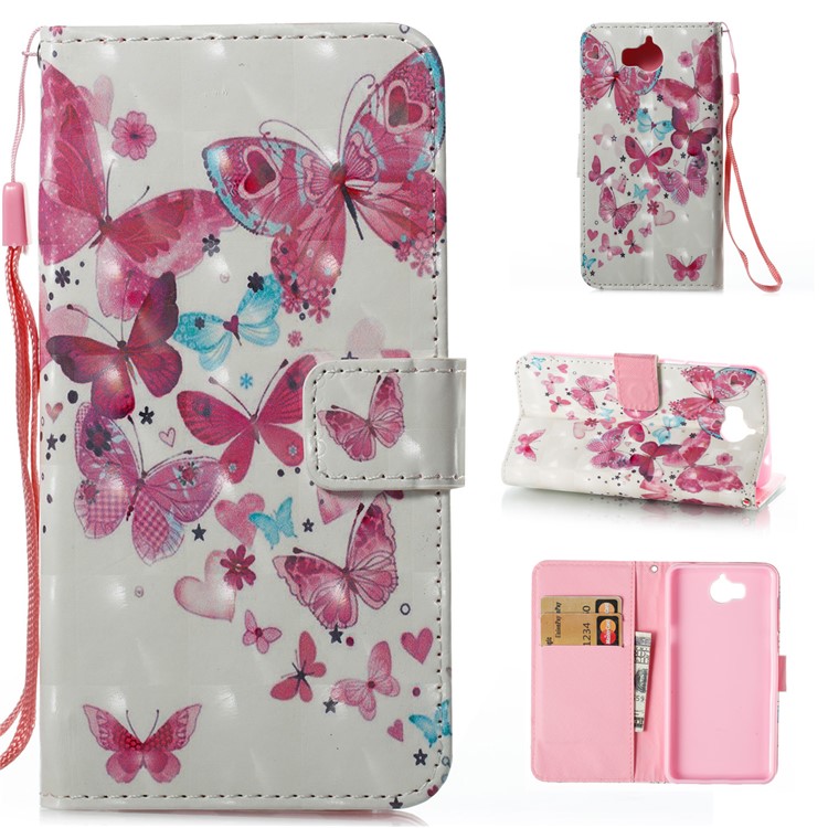 For Huawei Y6 (2017) / Y5 (2017) Pattern Printing Light Spot Decor Wallet Stand Leather Phone Case - Pretty Butterflies-1