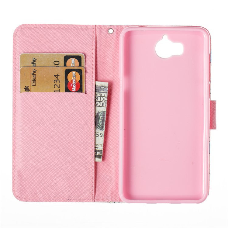 For Huawei Y6 (2017) / Y5 (2017) Pattern Printing Light Spot Decor Wallet Stand Leather Phone Case - Pretty Butterflies-7