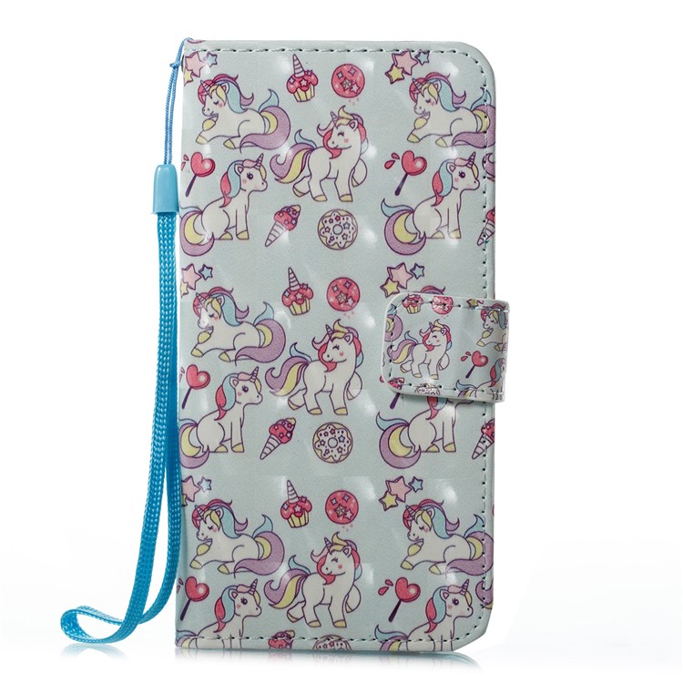 For Huawei Y6 (2017) / Y5 (2017) Pattern Printing Light Spot Decor Wallet Stand Leather Protective Cover - Unicorn and Dessert-5