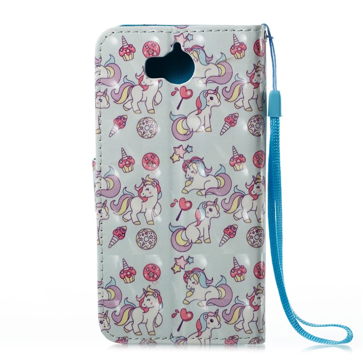 For Huawei Y6 (2017) / Y5 (2017) Pattern Printing Light Spot Decor Wallet Stand Leather Protective Cover - Unicorn and Dessert-6