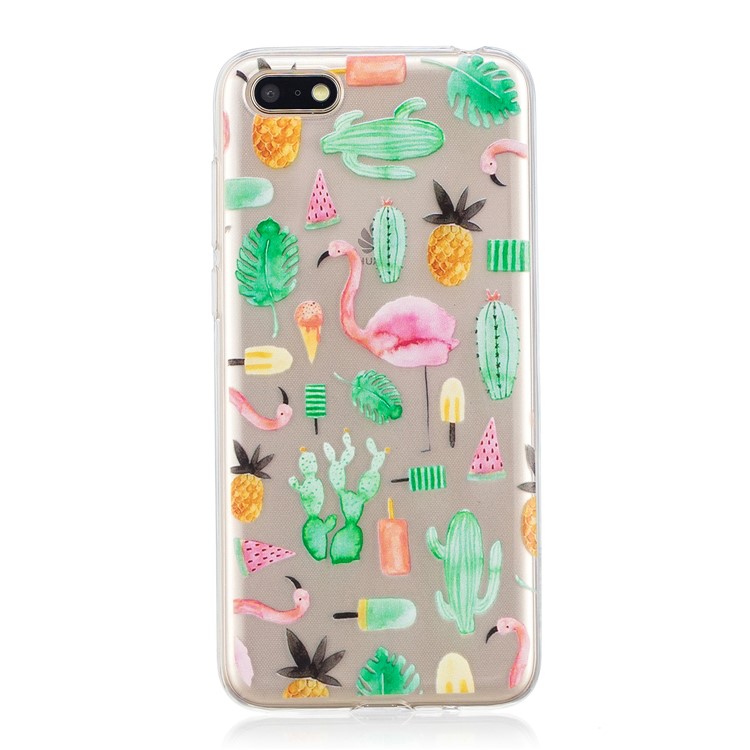 Pattern Printing Soft TPU Phone Accessory Case for Huawei Y5 (2018) / Y5 Prime (2018) / Honor 7s / Play 7 - Flamingo and Cactus-1