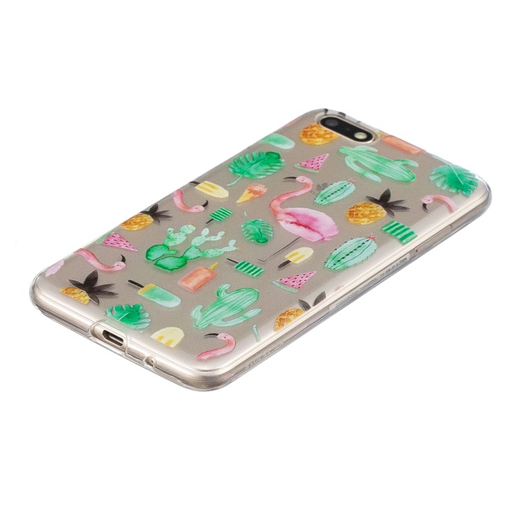 Pattern Printing Soft TPU Phone Accessory Case for Huawei Y5 (2018) / Y5 Prime (2018) / Honor 7s / Play 7 - Flamingo and Cactus-2