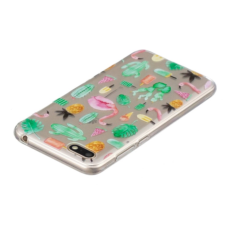 Pattern Printing Soft TPU Phone Accessory Case for Huawei Y5 (2018) / Y5 Prime (2018) / Honor 7s / Play 7 - Flamingo and Cactus-3