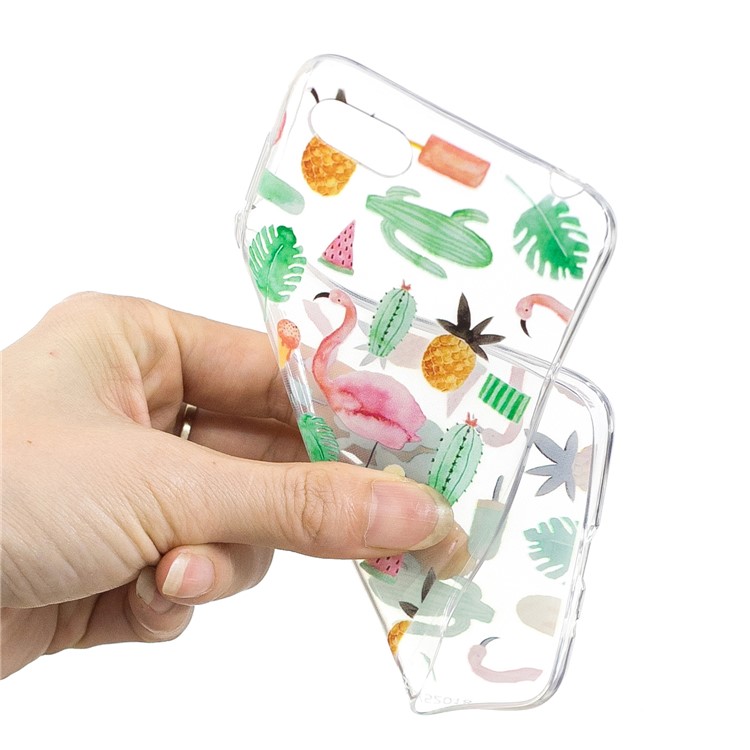 Pattern Printing Soft TPU Phone Accessory Case for Huawei Y5 (2018) / Y5 Prime (2018) / Honor 7s / Play 7 - Flamingo and Cactus-4