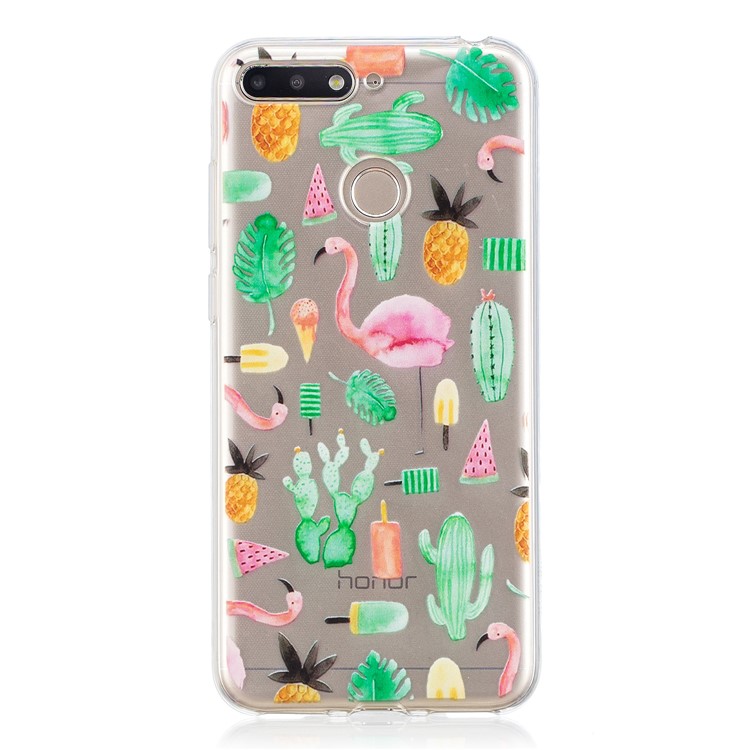 Pattern Printing Flexible TPU Mobile Cover for Huawei Y6 (2018) / Honor 7A (without Fingerprint Sensor) - Flamingo and Cactus-1