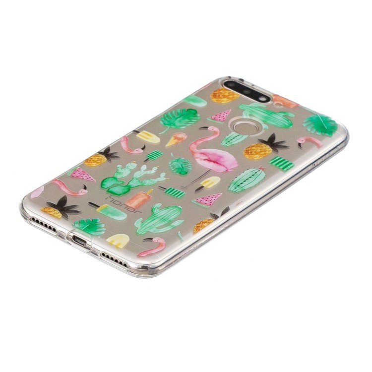 Pattern Printing Flexible TPU Mobile Cover for Huawei Y6 (2018) / Honor 7A (without Fingerprint Sensor) - Flamingo and Cactus-2
