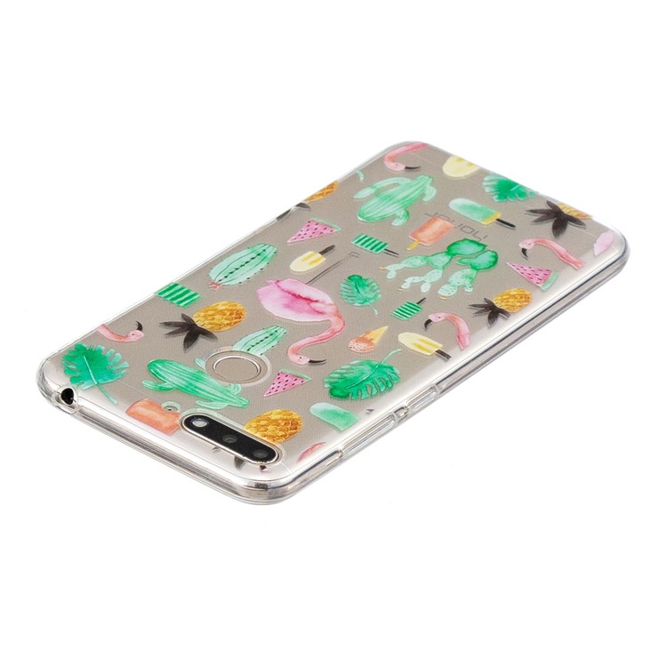 Pattern Printing Flexible TPU Mobile Cover for Huawei Y6 (2018) / Honor 7A (without Fingerprint Sensor) - Flamingo and Cactus-3