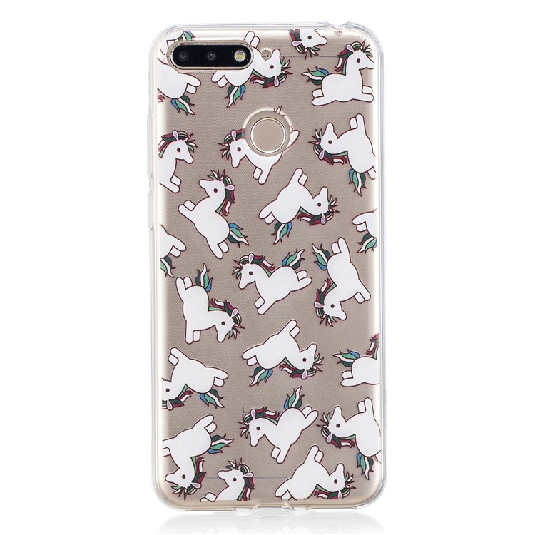 Pattern Printing Flexible TPU Casing Cover for Huawei Y6 (2018) / Honor 7A (without Fingerprint Sensor) - Adorable Unicorns-1