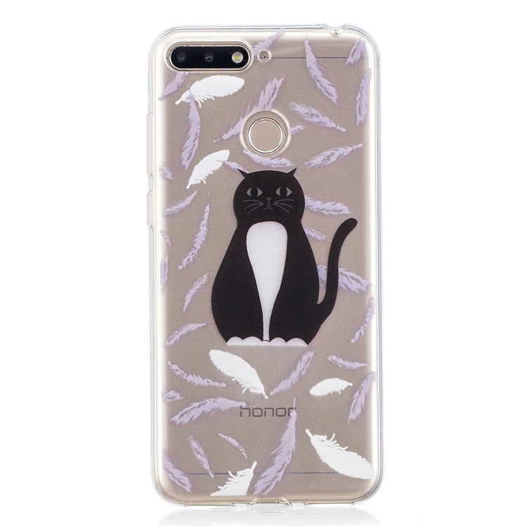Pattern Printing Flexible TPU Protective Shell for Huawei Y6 (2018) / Honor 7A (without Fingerprint Sensor) - Black and White Cat-1