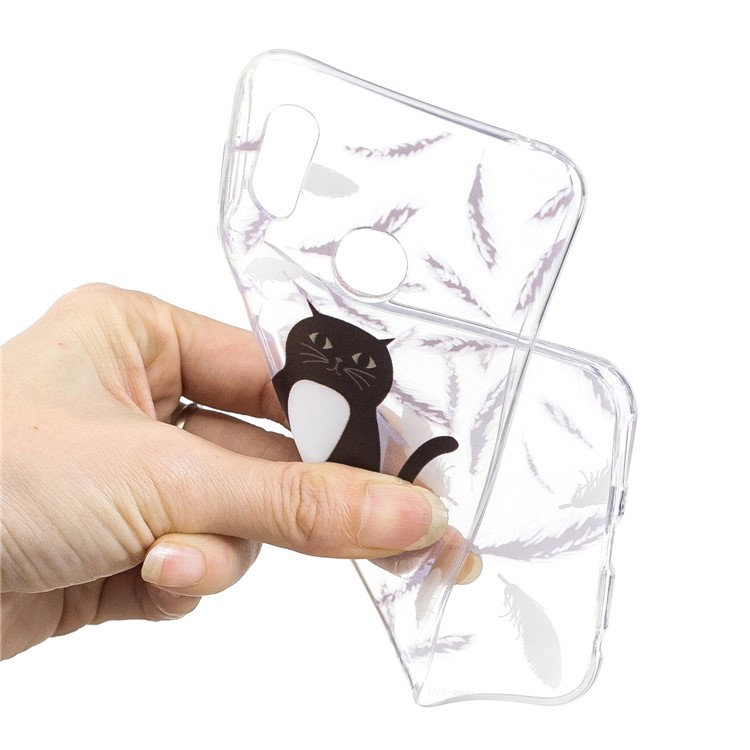 Pattern Printing Flexible TPU Protective Case for Huawei Honor Play - Black and White Cat-4